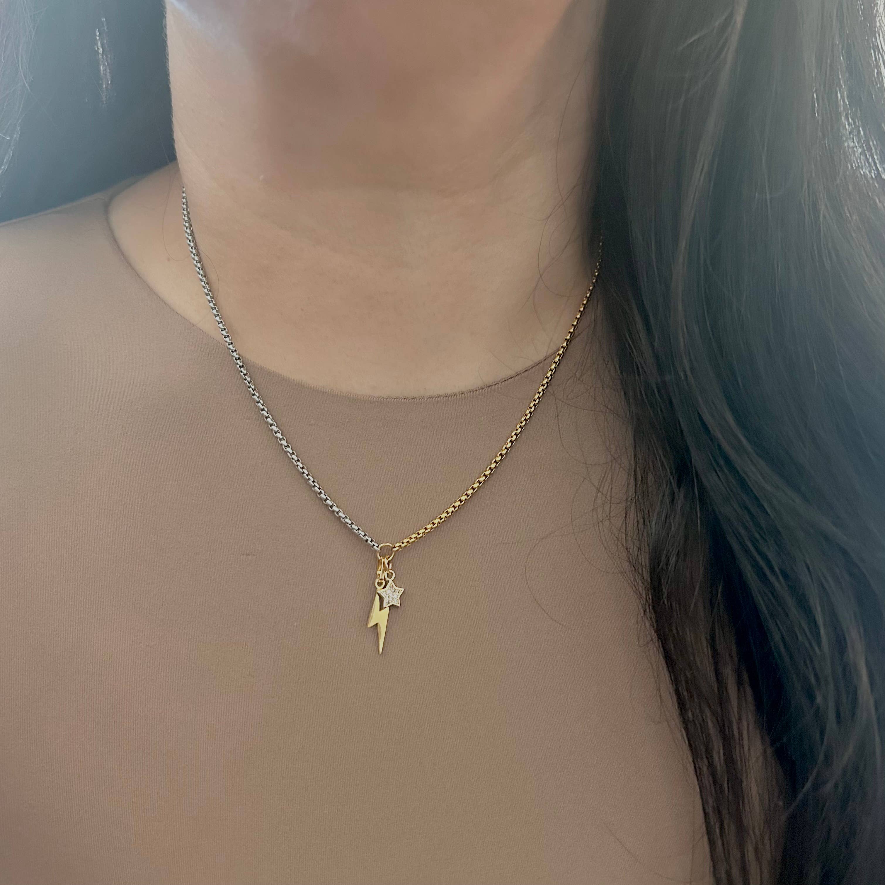 Amady Jewelry - Wholesale Pendant/Charm Necklace - Thunder and star charm pendant necklace two tone silver gold6