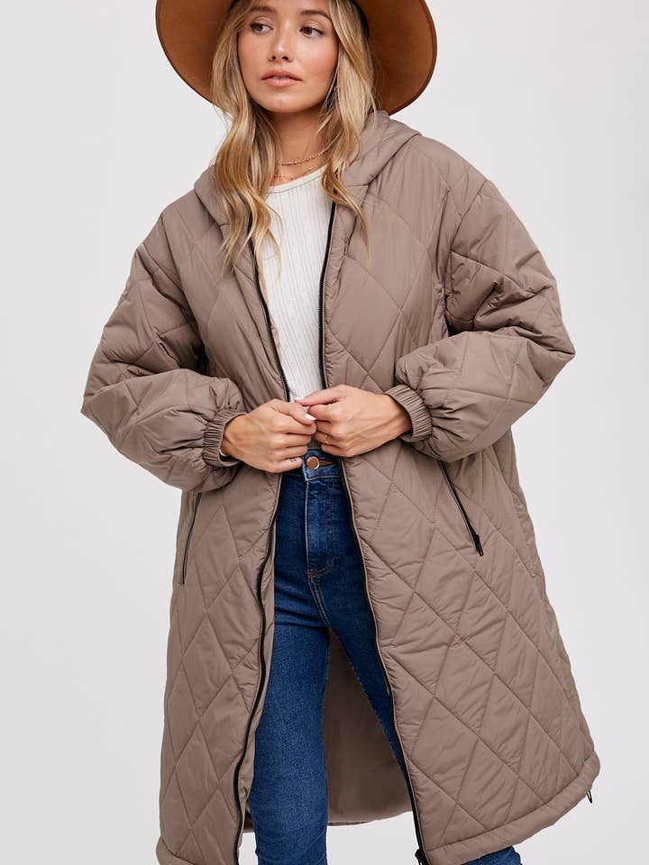 Bluivy - Wholesale Puffer Jacket - Women's - LONGLINE QUILTED PUFFER JACKET