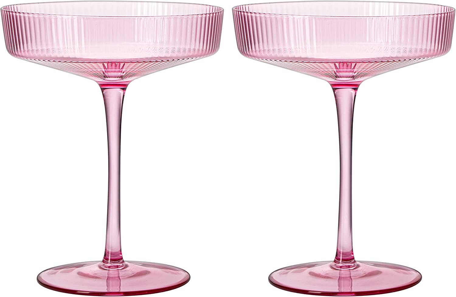 The Wine Savant /  Khen Glassware - Wholesale Cocktail/Liquor Glass - Pink Ripple Cocktail & Champagne Coupe Glasses - Set of 29