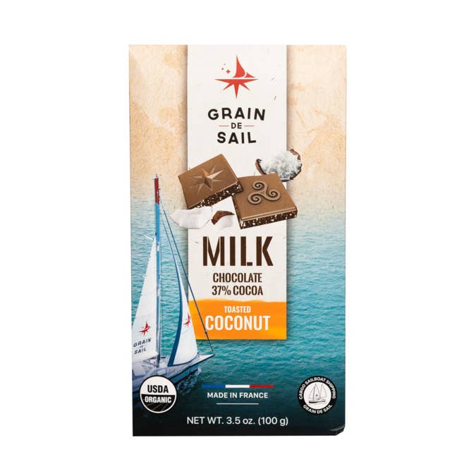Milk Chocolate 37% of Cocoa and Toasted Coconut for wholesale by Grain-de-sail