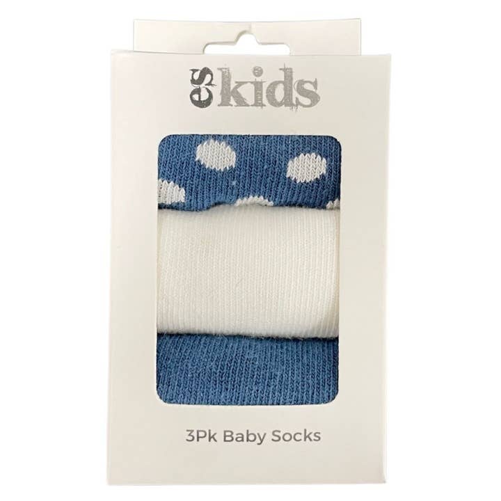 Baby Socks Boxed - 3Pk Navy Spot for wholesale by ES Kids
