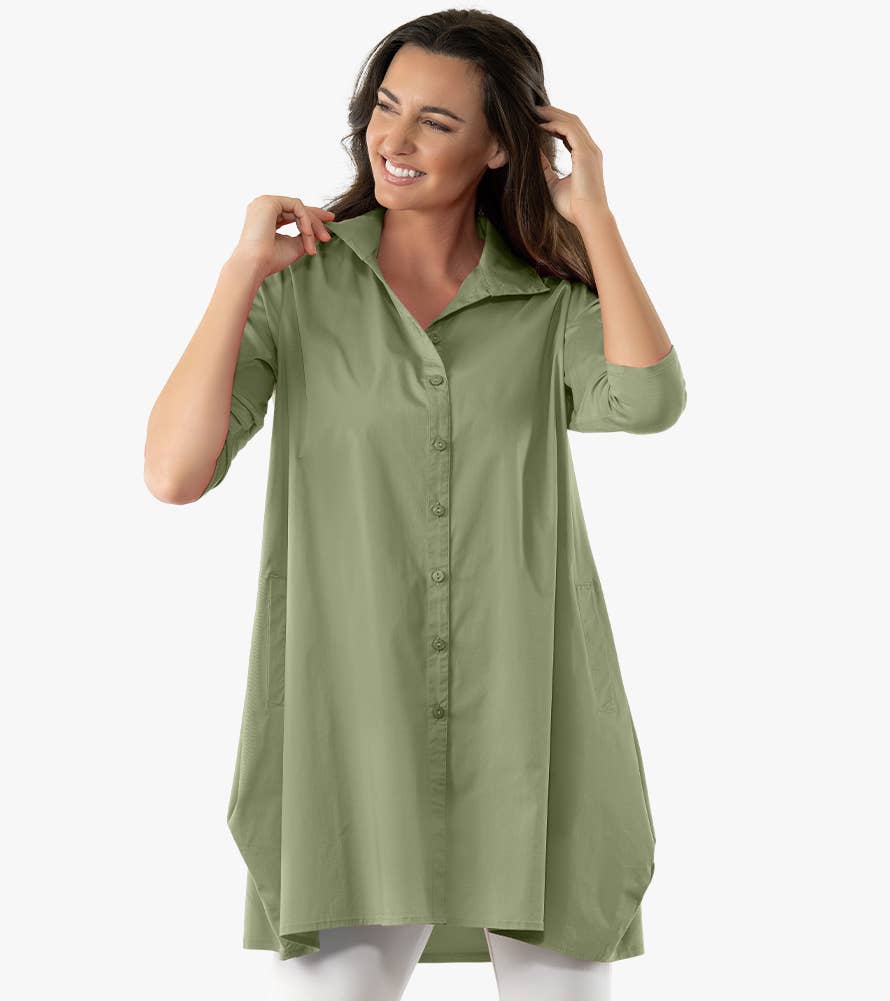 Stella Carakasi - Wholesale Tunic - Women's - Women's 3/4 Sleeve A-Line Cotton Poplin Tiburon Tunic Icon0