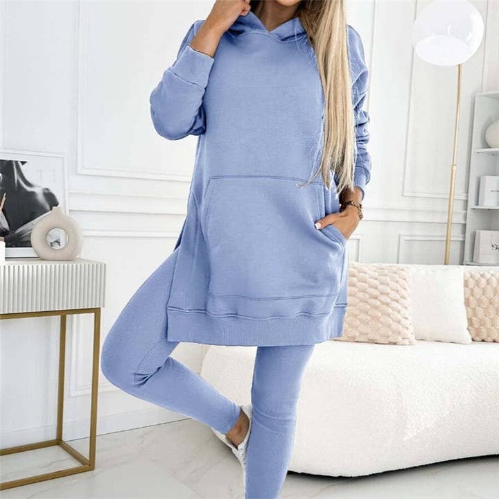 Sheer Trend - Wholesale Lounge Set - Women's - Solid Color Hoodie And Ribbed Leggings Two-Piece Set