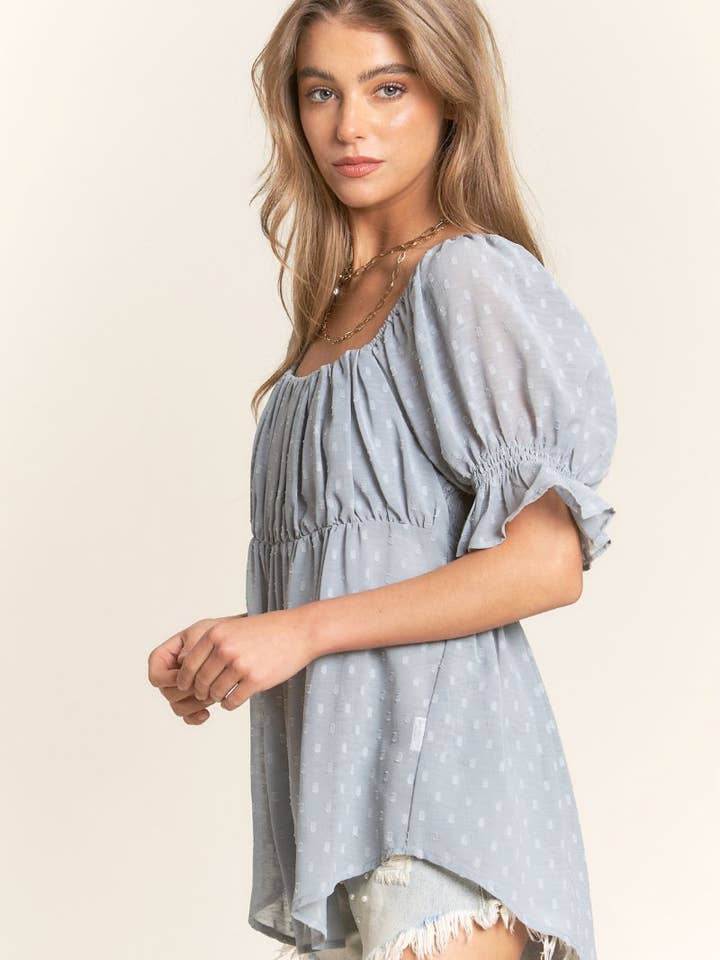 J.NNA - Wholesale Blouse - Women's - Swiss Dot Sinched Baby Doll Top