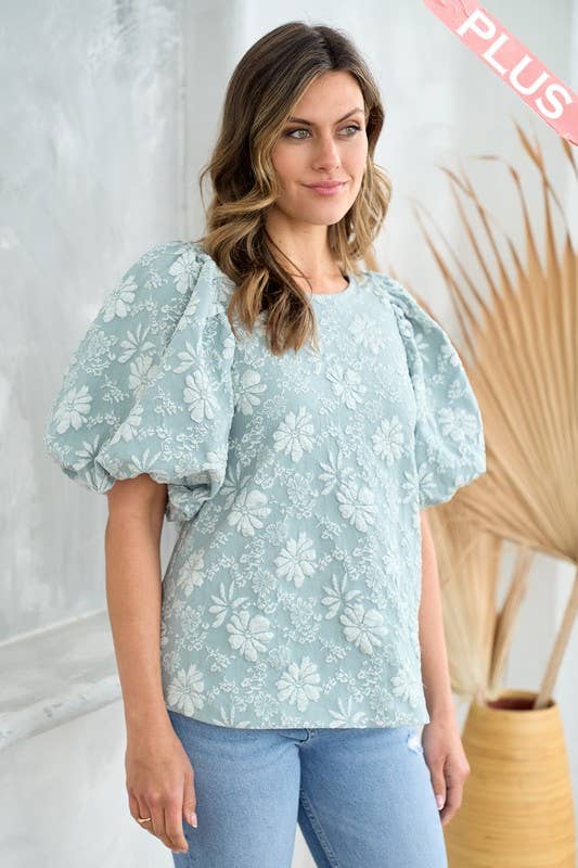 Nicabel - Wholesale Blouse - Women's - Plus textured puff scoop neck top-PIST1053814