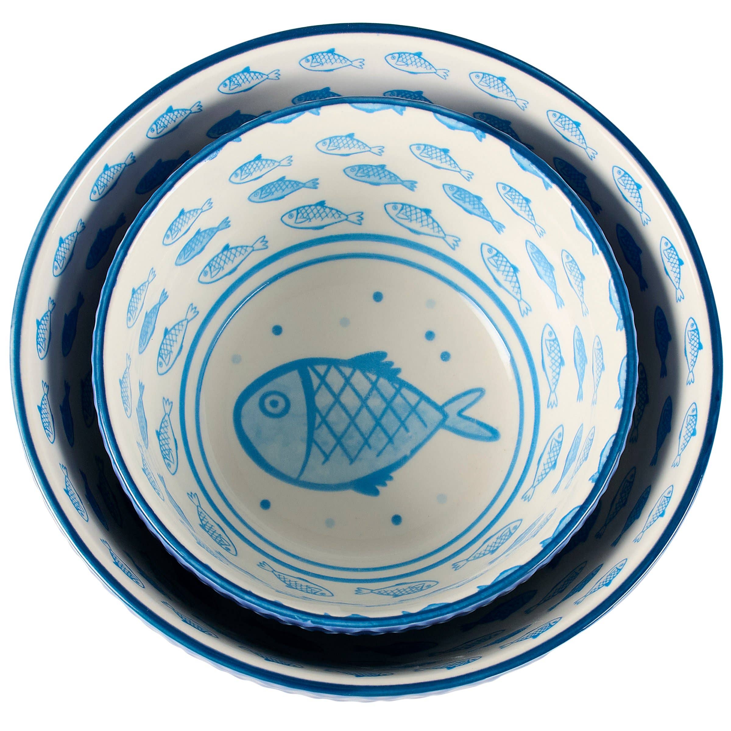 Primitives by Kathy - Wholesale Decorative Plate/Dish/Bowl - Blue Fish Bowl Set2