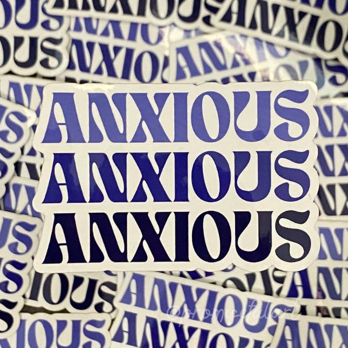 Autocollant en vinyle découpé à la forme anxieuse bleue pour la vente par Promiseful Art