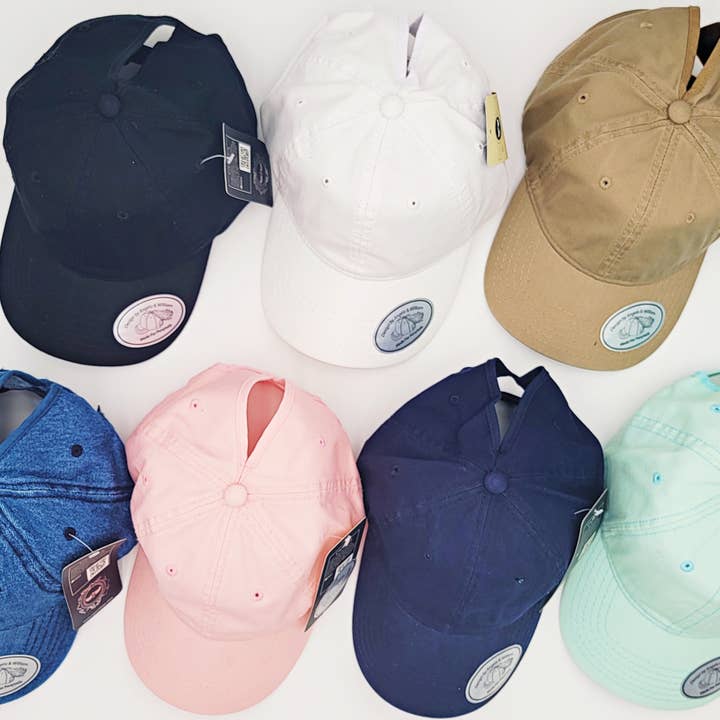 Ponytail Cotton Adjustable Closure baseball cap for wholesale by Treasure Bank