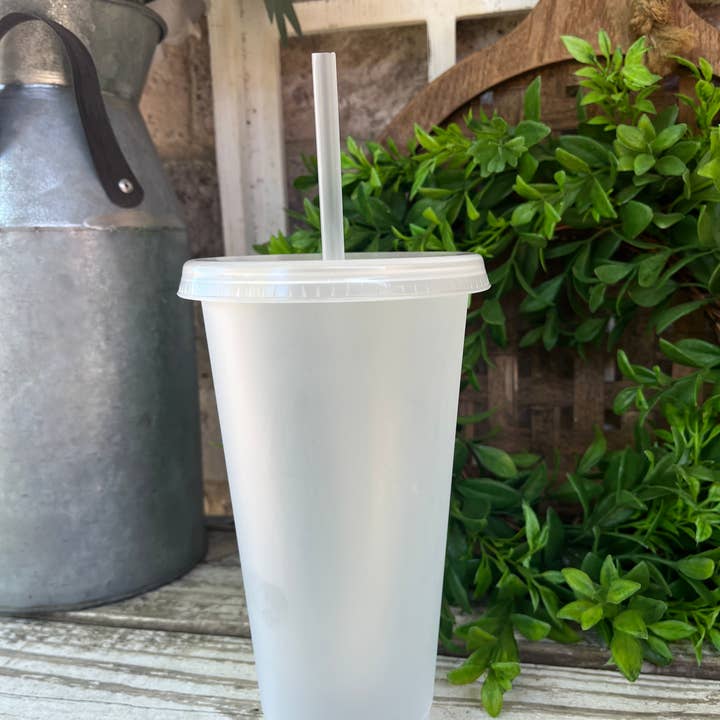 24oz PLASTIC COLD CUP | LID AND STRAW | FROSTED for wholesale by Shanel's Creations LLC