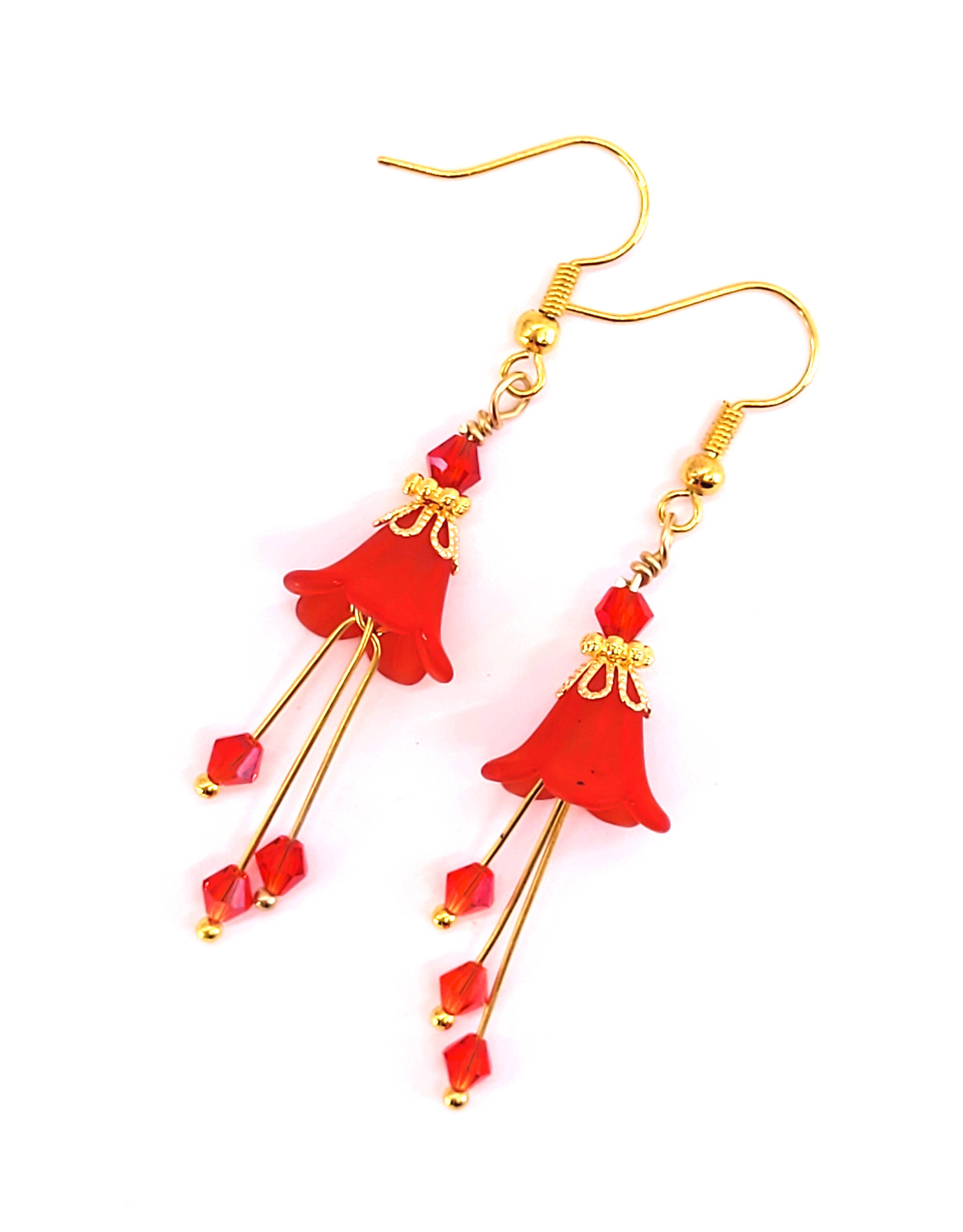 Chic Brico - Wholesale Dangle Earrings - Bell Flower Dangle Earrings - Ruby Siam Red2