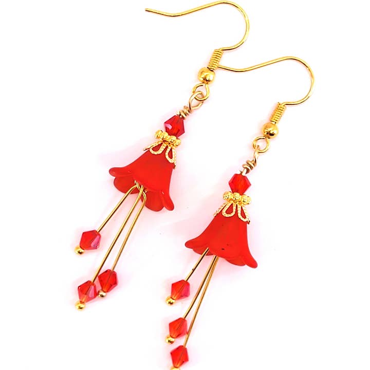 Chic Brico - Wholesale Dangle Earrings - Bell Flower Dangle Earrings - Ruby Siam Red2