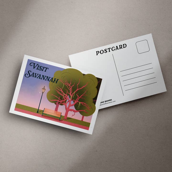 Visit Savannah Postcard for wholesale by Evan Edwards Illustration