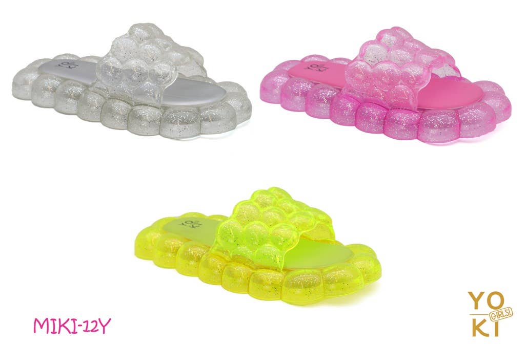 Yoki Girls - Wholesale Sandals - Kids - YOKI Girls Clear Glitter Slides Bubble Jelly Slip On Sandals