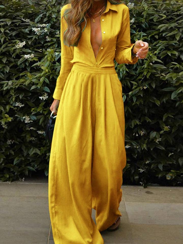 NINEXIS - Wholesale Top & Pant Set (NOT Loungewear) - Women's - CWSTB00527_SOLID COLOR SHIRT AND LOOSE PANTS TWO-PIECE SET1