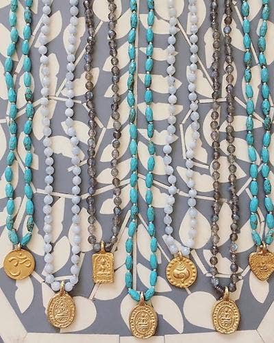 gold & gray - Wholesale Pendant/Charm Necklace - Labradorite and Vermeil Buddha Charm Necklace4