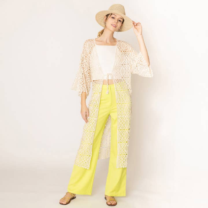 Sensibling Corp. - Wholesale Cardigan - Women's - Open Front Tie Crochet Long Cardigan4