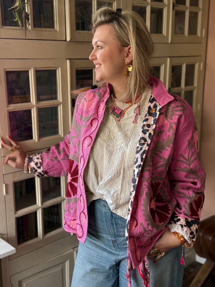 ToutVintage - Wholesale Jacket - Women's - Cotton embroidery jacket pink panther