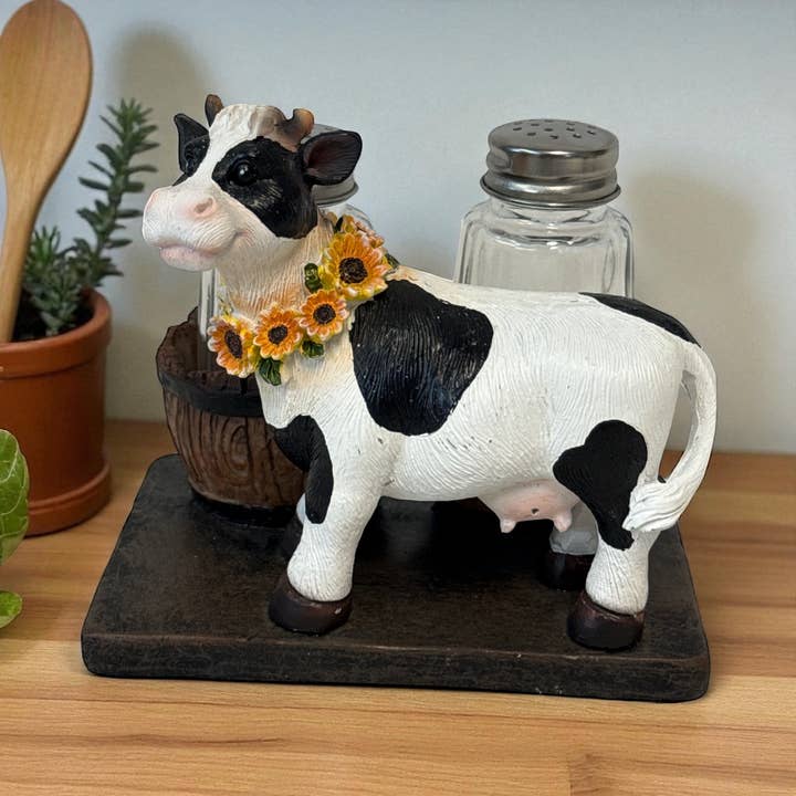 Sunflower Cow Salt & Pepper Shaker Set – Farmhouse Kitchen for wholesale by De Leon Collections