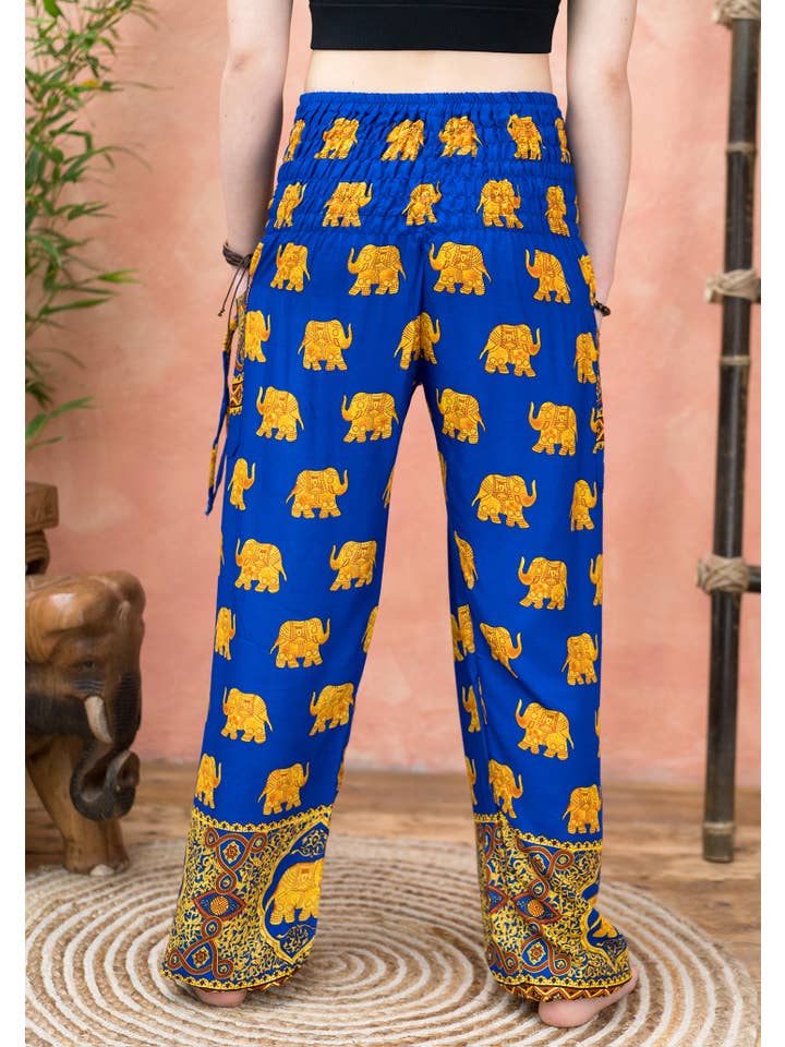 Namaste - Wholesale Pants - Women's - Freesize Gold Elephant Print Trouser With 2 Tie Pockets2