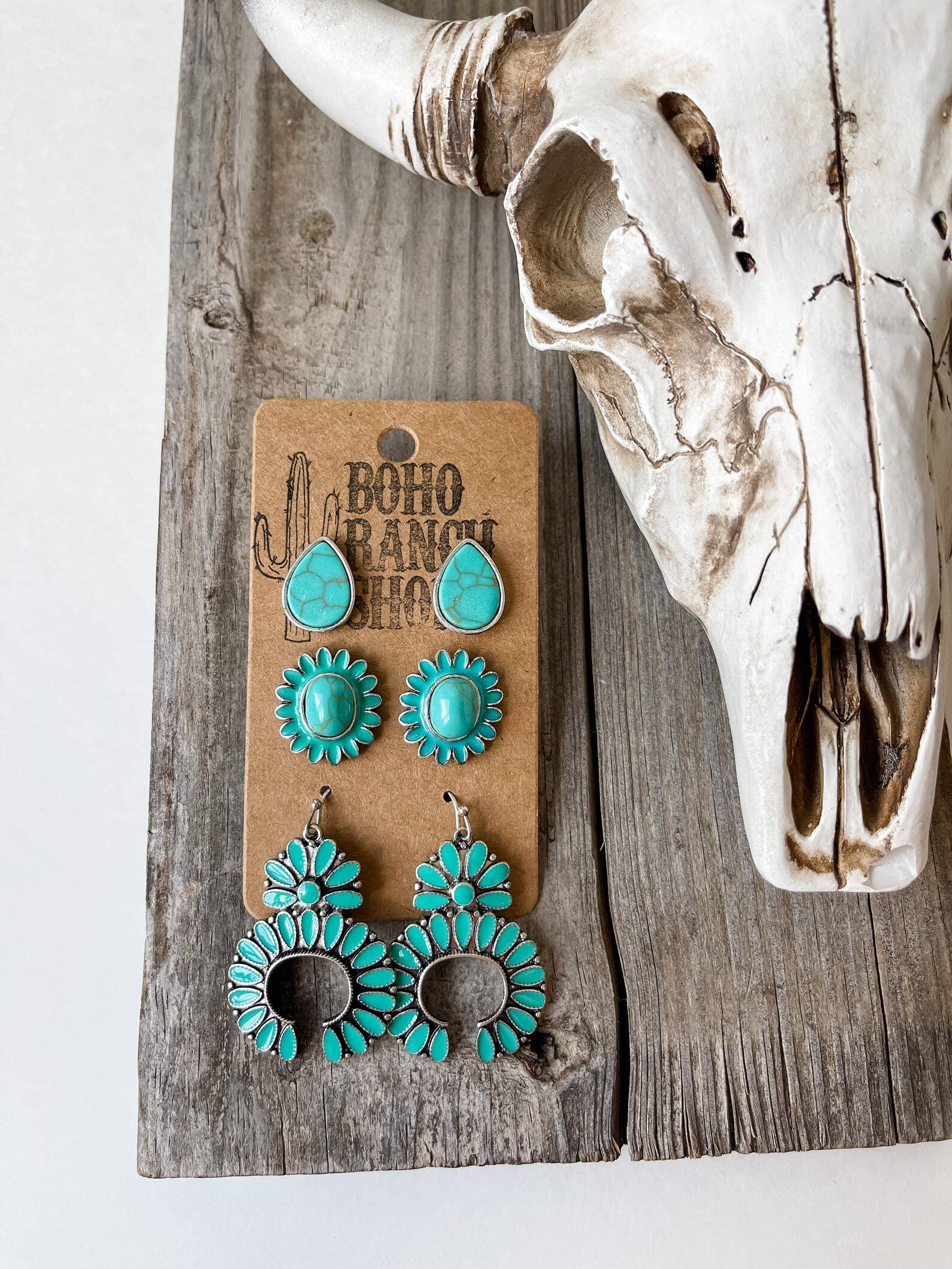 Boho Ranch Shop - Wholesale Jewelry Set - 3 Pair Earrings Western Southwestern Jewelry Set Studs0