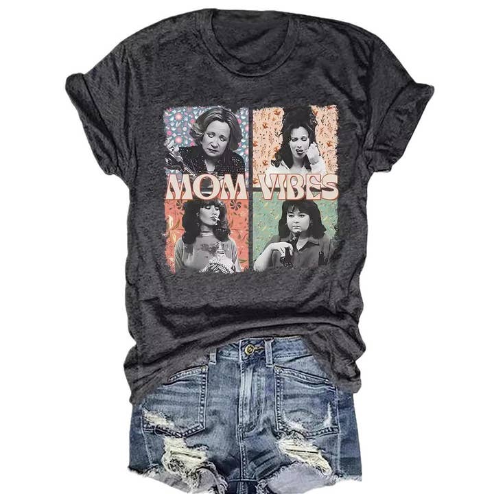 DarkGray Mom Vibes Women Print Crewneck T-Shirt for wholesale on Faire