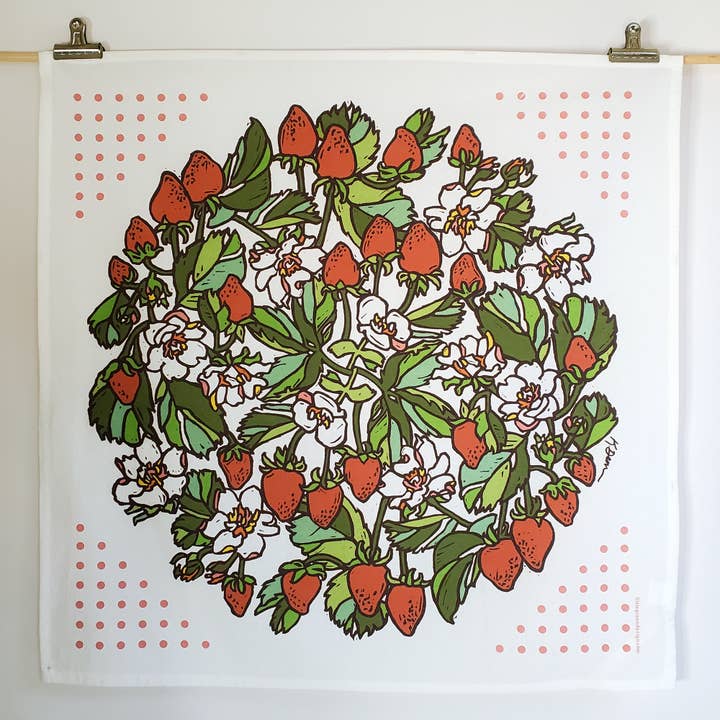 Serviette de cuisine 100 % coton à motif fraise, 24 x 24 po pour la vente par Little Green
