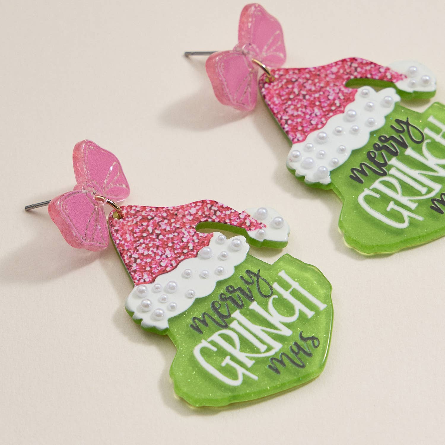 Lilla Haven - Wholesale Dangle Earrings - Christmas Green Monster Acetate Dangling Earrings8