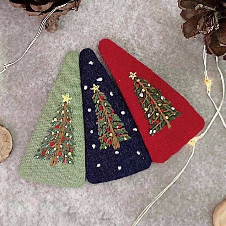 Xmas Tree Embroidered Hair Barrette, Christmas Collection for wholesale by Quince Fables