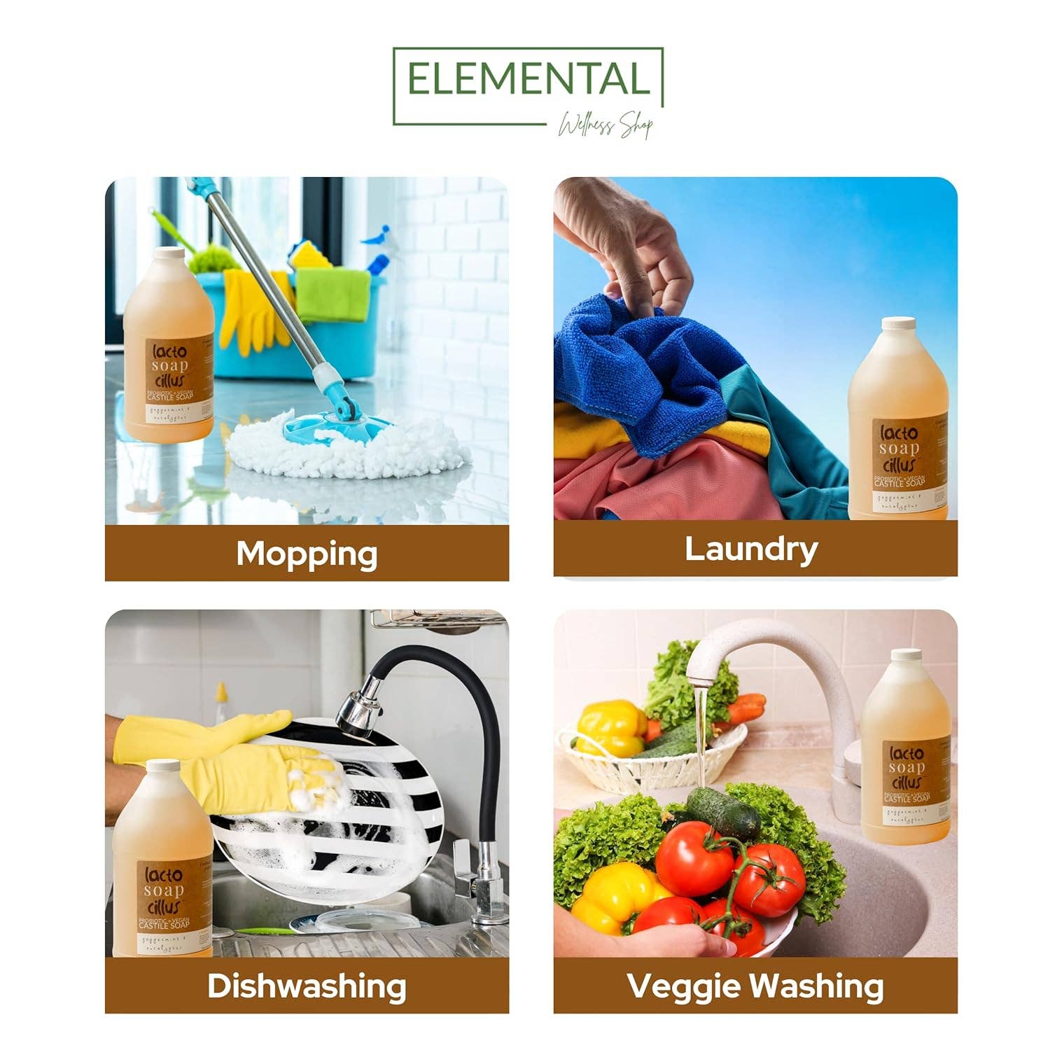 Elemental Wellness | Soap & Toxin-Free Living – wholesale Body wash/shower gel – Peppermint Castile Soap | Bulk Natural Castile Soap (64 oz)2