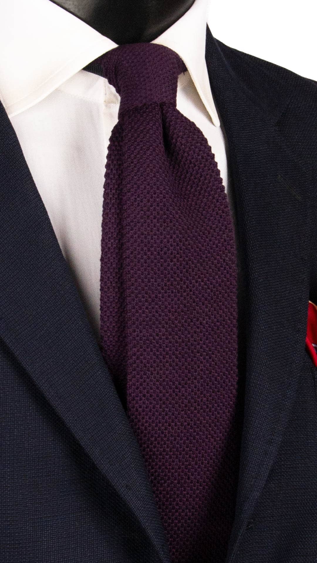 Graffeo Cravatte – wholesale Necktie – Men’s – Dark Purple Solid Color Knitted Wool Tricot Tie TRI6580