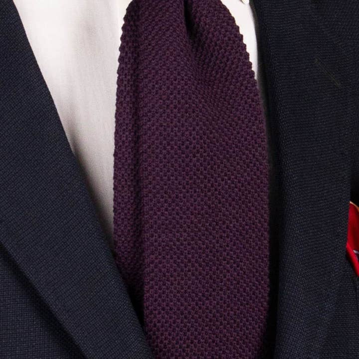 Graffeo Cravatte – wholesale Necktie – Men’s – Dark Purple Solid Color Knitted Wool Tricot Tie TRI658