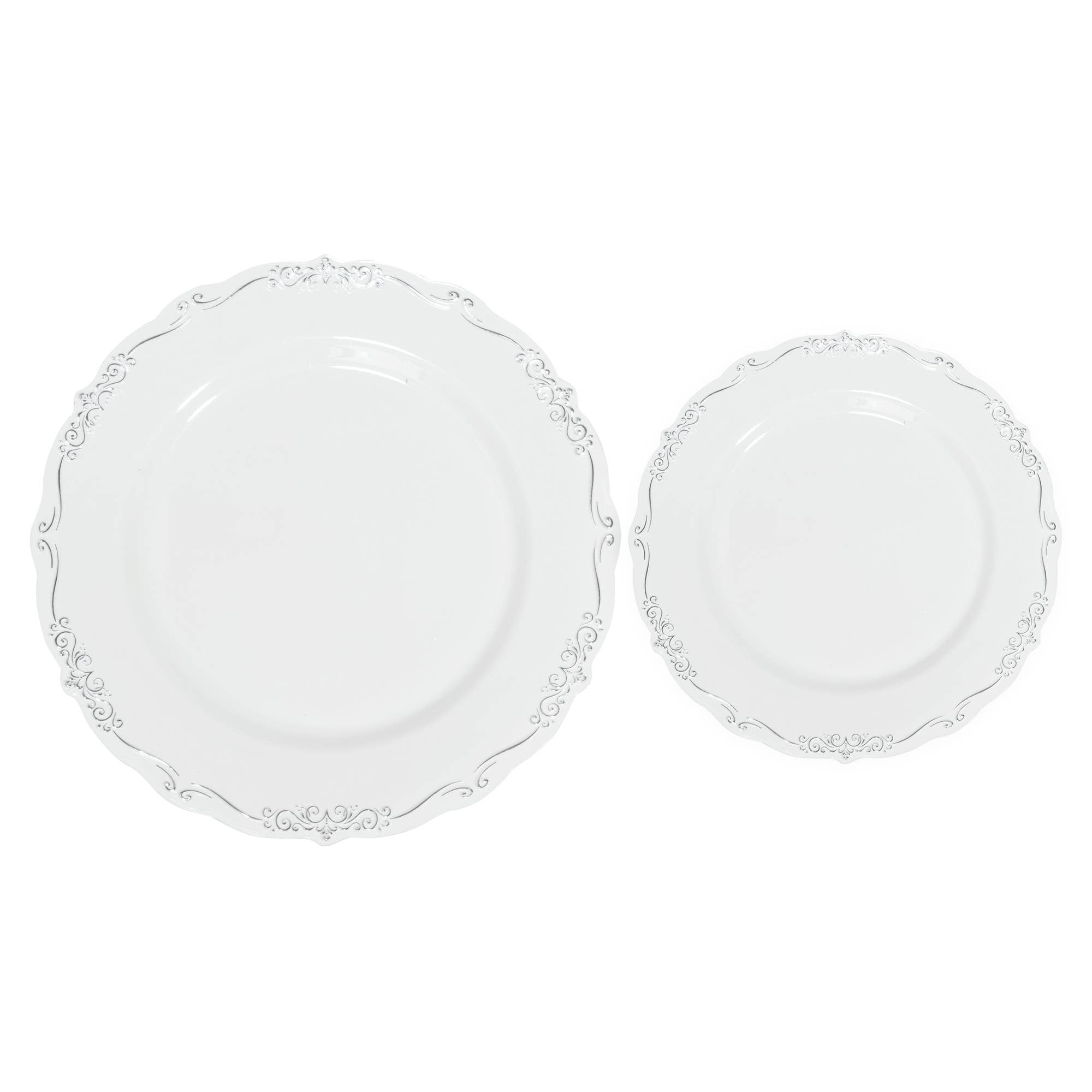Portofino International Trading, USA - Vente Assiette jetable - Ensemble d'assiettes gaufrées de luxe jetables 40 pièces/ensemble - Argent0