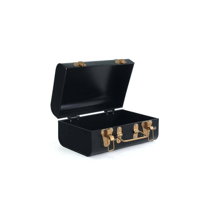 Buhi Imports - Wholesale Decorative Box - 11 inch Metal Trunk Box Black with Copper Hardware Latch