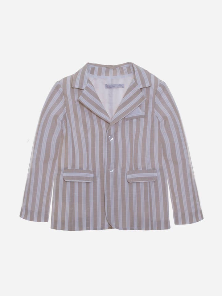 Striped beige linen blazer for wholesale by Patachou