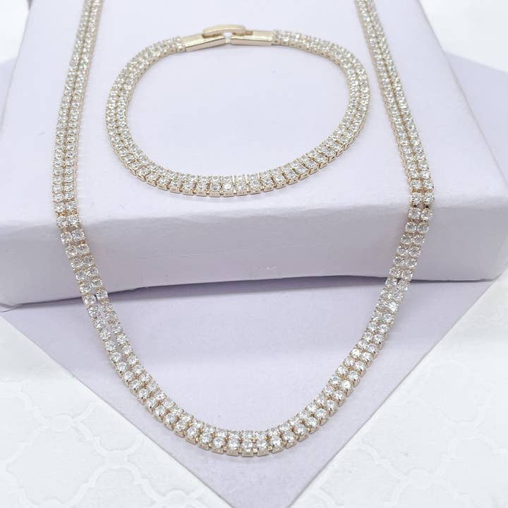 18k GF Double Row Cubic CZ Tennis Set for wholesale by Milie