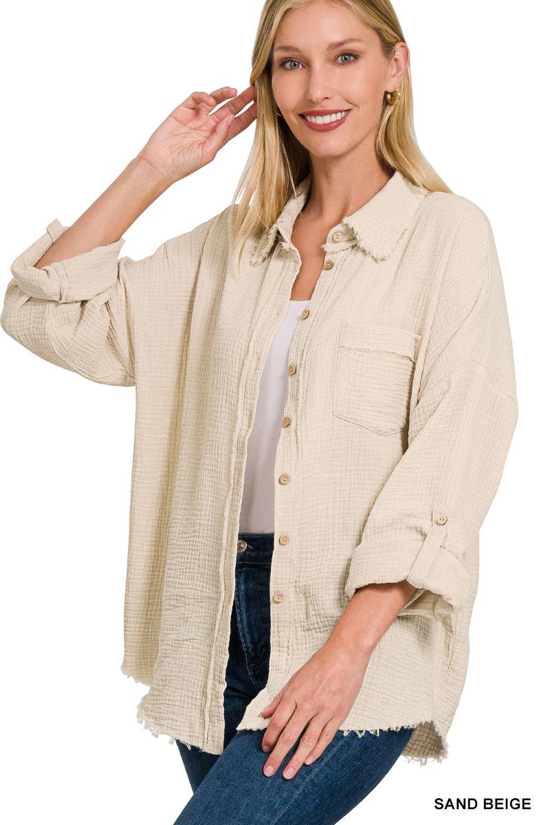 42POPS - Wholesale Button Down Shirt - Women's - `.Washed Double Gauze Button Down Shirt25