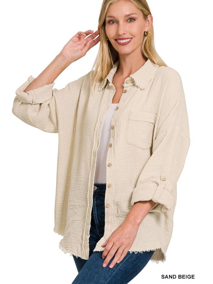 42POPS - Wholesale Button Down Shirt - Women's - `.Washed Double Gauze Button Down Shirt25