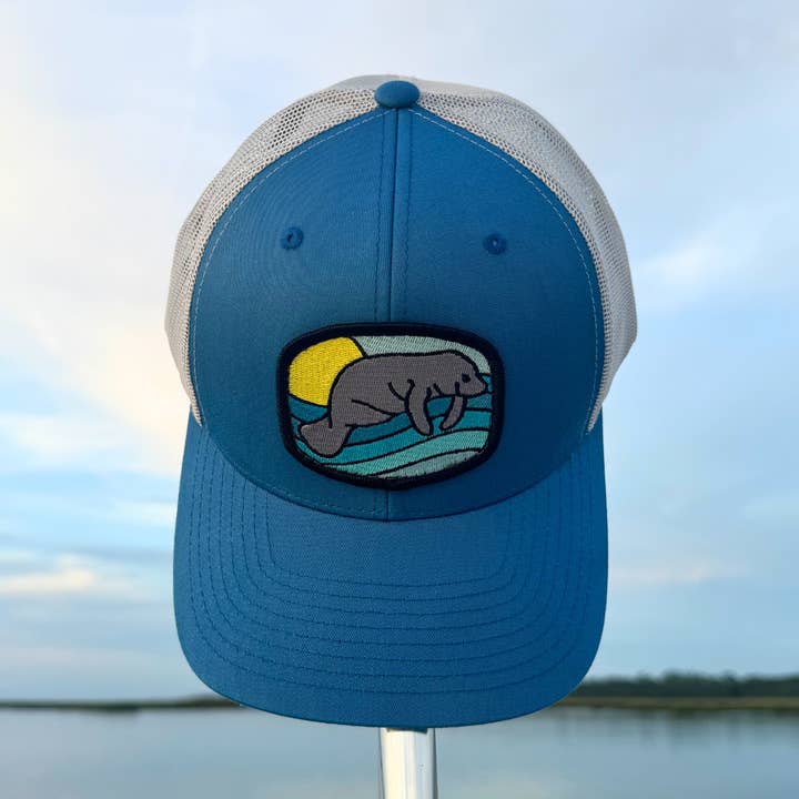 MANATEE TRUCKER HAT - STEEL BLUE for wholesale by Sunshine State Goods