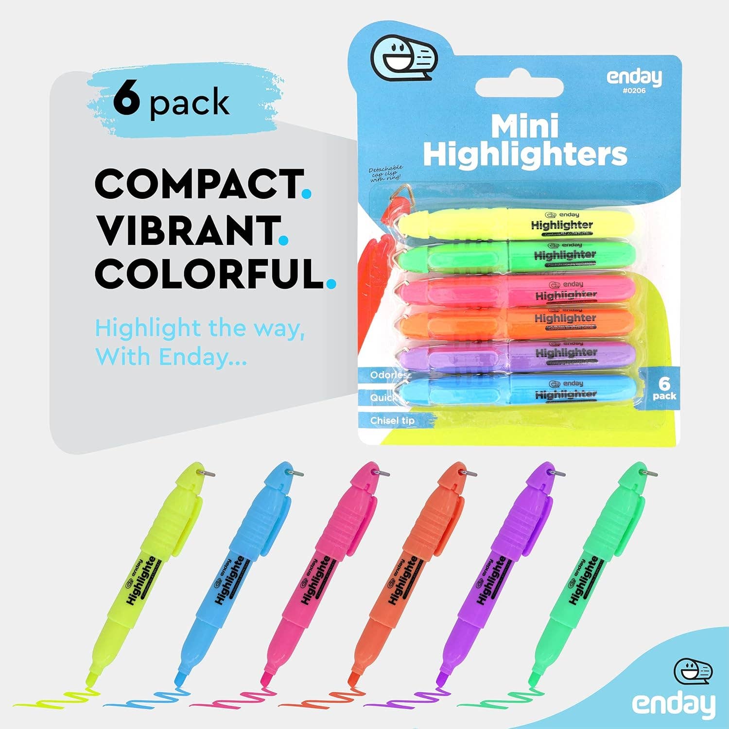 enday – wholesale Färgmarkering – Mini fluorescerande överstrykningspenna med lockklämma (6Pack)1