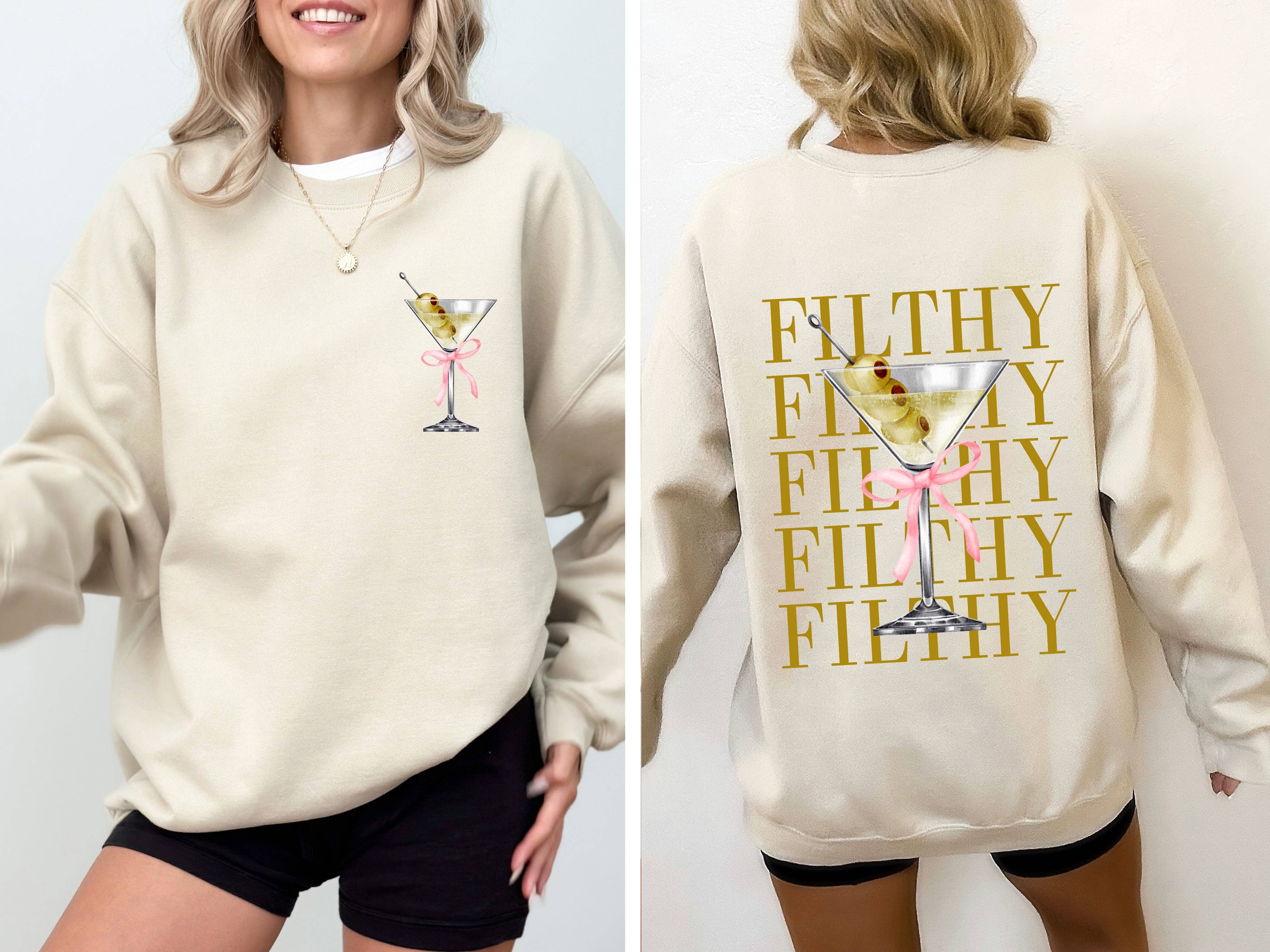 Refinery Number One LLC – wholesale Sweatshirt med tryck - Dam – Smutsig Martini, smutsig, dryck, oliv, gin, vodka-tröja4