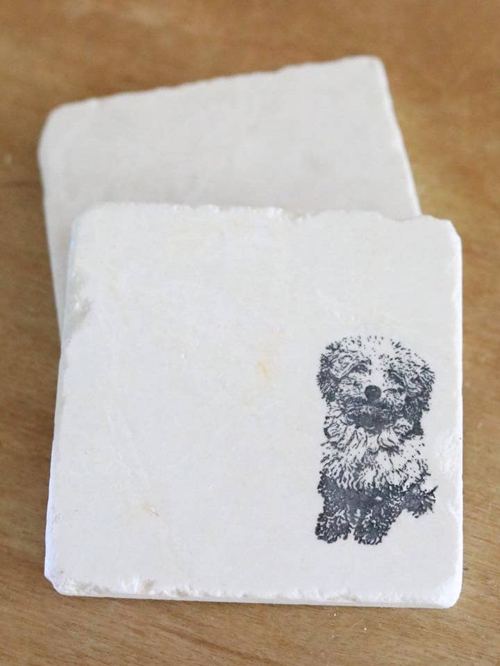 Conjunto de Bases para Copos em Mármore Goldendoodle - Design de Cão Poodle por atacado de Lace, Grace & Peonies Marble Coasters