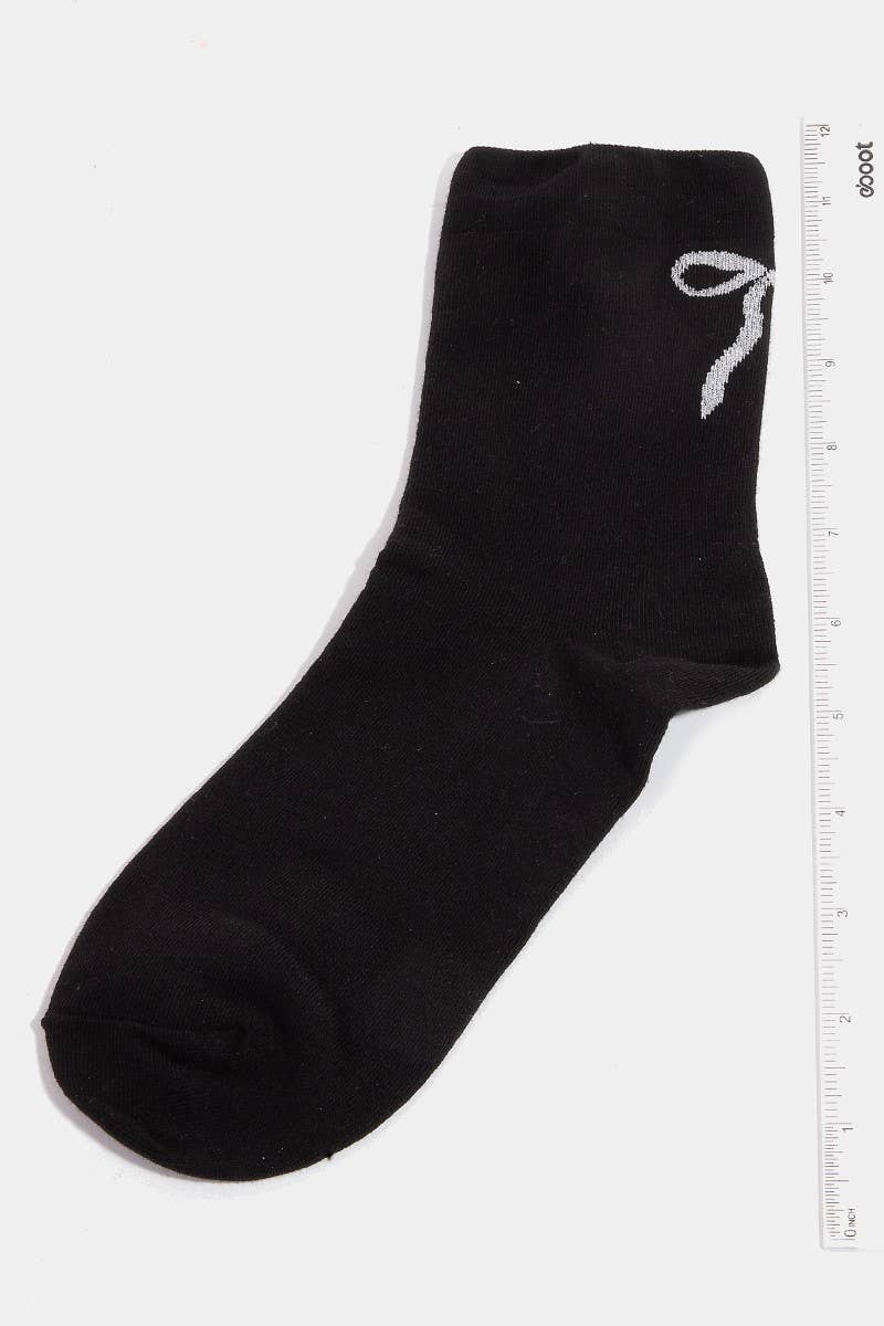 Long Silver Glitter Ribbon Bow Embroidered Black Socks for wholesale on Faire2