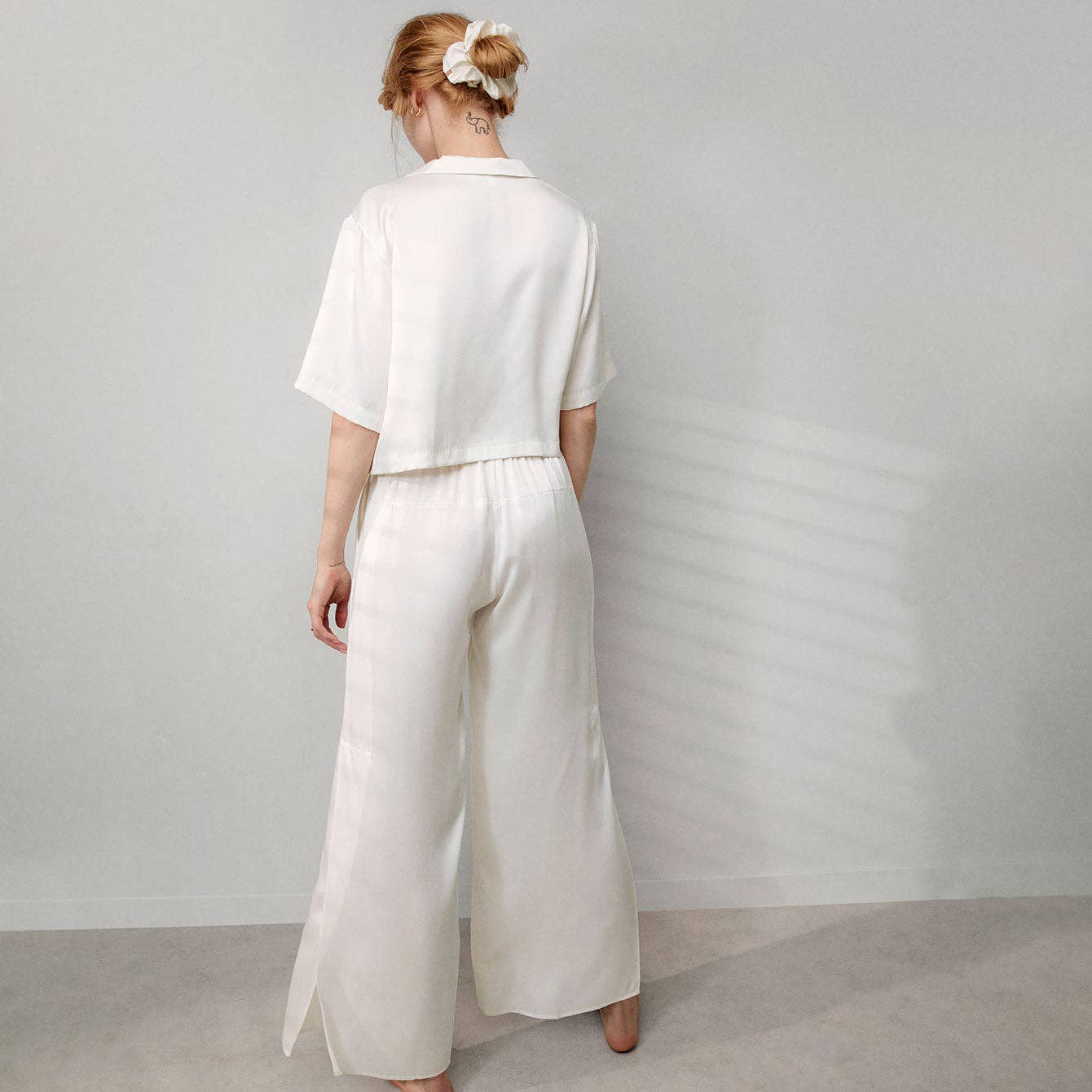 Tranquil White Washable Silk High Rise Pant Set for wholesale on Faire1