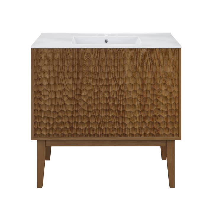 Swiss Madison - Wholesale Cabinet - Bosse Freestanding Bathroom Vanity Brown Oak with Sink Top