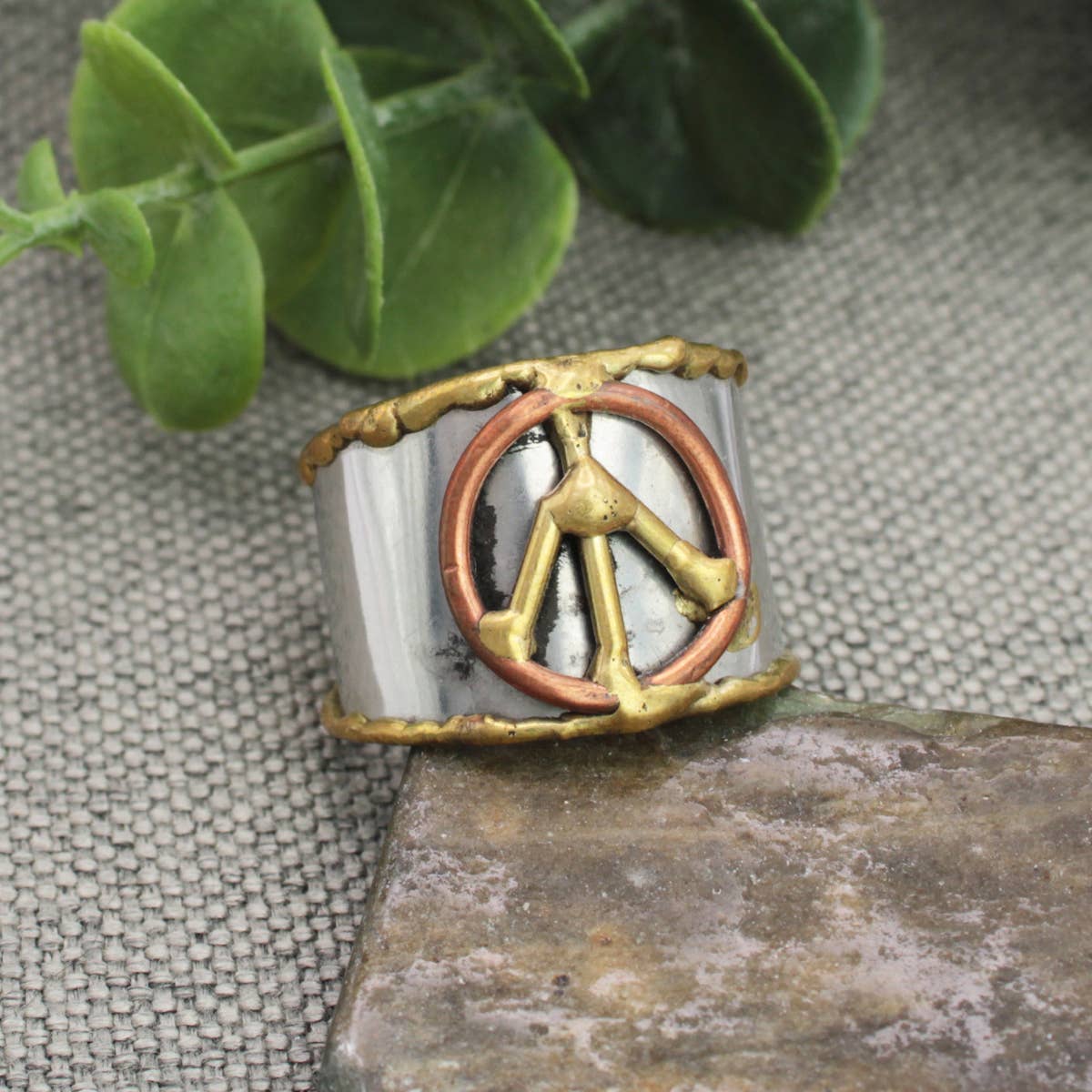 ZAD - Wholesale Signet Ring - Mixed Metal Peace Sign Ring2