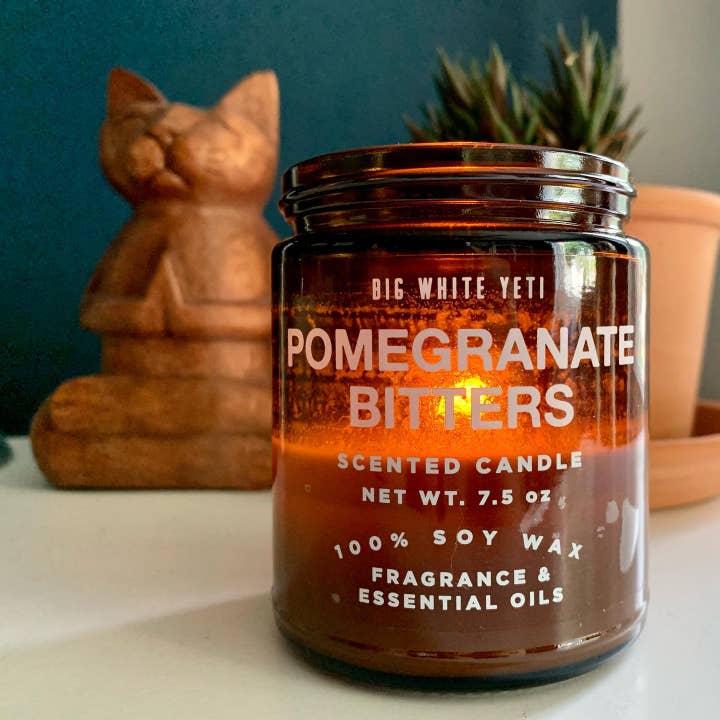 Big White Yeti - Wholesale Jar/Filled Candle - Pomegranate Bitters Soy Candle- 8oz Amber Jar2
