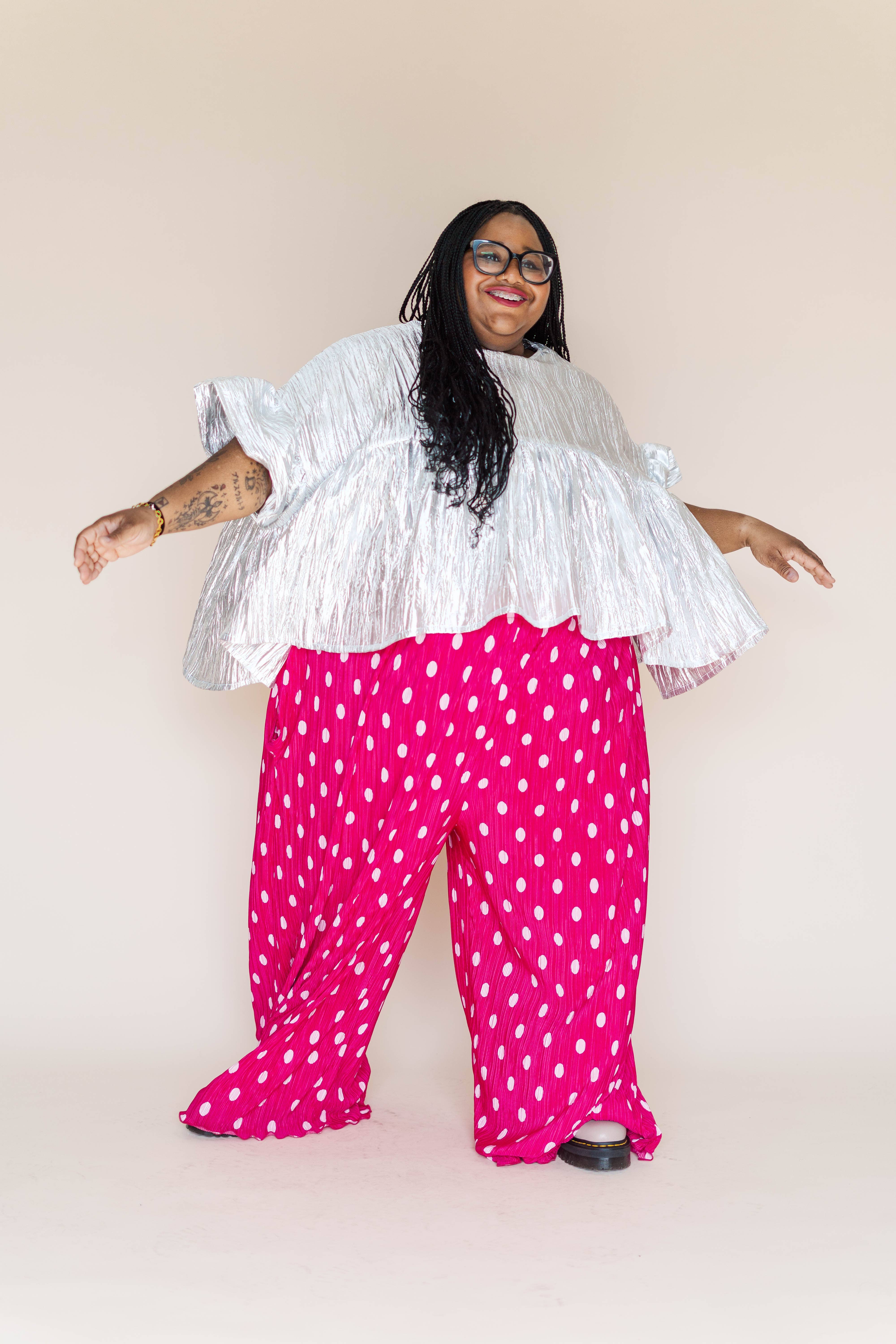 Nettle Studios - Wholesale Pants - Women's - Size Inclusive Hot Pink & White Polka Dot Pleated Flare Pant7