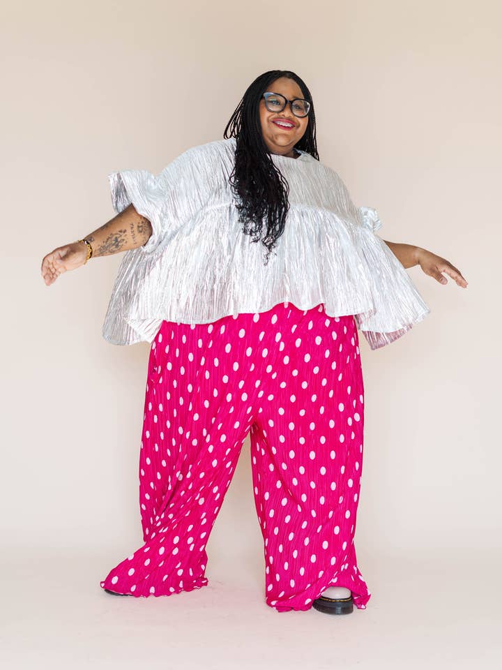 Nettle Studios - Wholesale Pants - Women's - Size Inclusive Hot Pink & White Polka Dot Pleated Flare Pant7