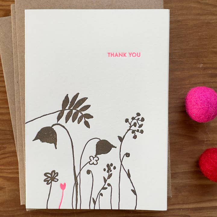 Carte de vœux typographique "Merci" avec fleurs - Ensemble en BOÎTE pour la vente par Lark Press