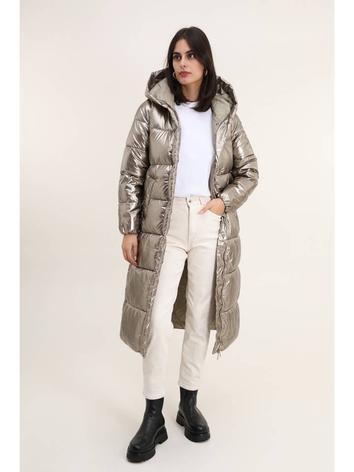 Attrait Paris - Wholesale Puffer Jacket - Women's - Extra long puffer jacket with metallic hood4